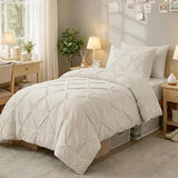 Sasttie Twin Comforter Set, 5-Piece Bed in a Bag, Pintuck Bedding Sets for All Season, Includes Comforter, Flat Sheet, Fitted Sheet, Pillowcase and Pillowsham, Beige Sasttie