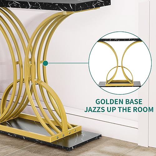 YITAHOME Gold Console Table, Modern Sofa Table for Living Room, Hallway, 40 inch Narrow Entryway Table, Faux Marble Black YITAHOME
