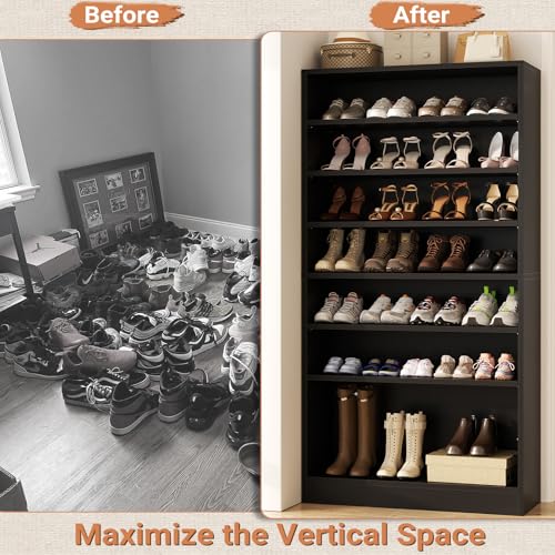 Homieasy Tall Shoe Cabinet, 9-Tier Wood Shoe Rack Organizer Cabinet for Closet, Freestanding Shoe Storage Cabinet with Adjustable Shelves for Entryway, Bedroom, Black Homieasy