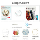 Zhenqing Dog on Books Embroidery Kit for Beginners, Pre-Printed 29x29cm Circular Cotton Fabric with 20cm Hoop, Cozy Pet and Hydrangea Floral Design for Home Decor (C0206)