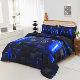 PERFEMET Twin Size Bed in A Bag 6 Pieces Gaming Bedding Set for Boys Blue Gamer Comforter with Sheet Set for Kids Teen Cool Video Game Black Quilt Bedding Set(Blue, Twin) PERFEMET
