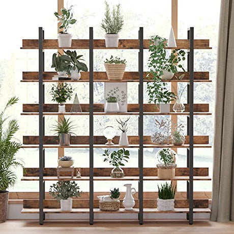 Spacious Vintage Brown 6-Tier Bookcase with Back Fence by IRONCK IRONCK