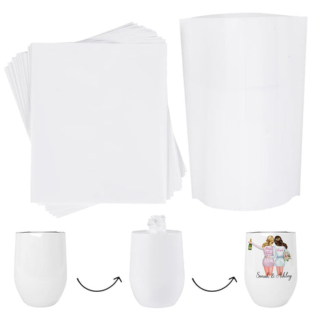 OLONTRIC 6 x 7 Inch White Sublimation Shrink Wrap Sleeve for 12 OZ Sublimation Wine Tumbler and Other Sublimation Blanks, Heat Transfer Shrink Wrap Sleeve for Print by Oven, 50 Pcs Shrink Wrap Film OLONTRIC