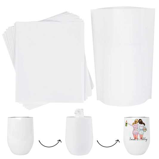 OLONTRIC 6 x 7 Inch White Sublimation Shrink Wrap Sleeve for 12 OZ Sublimation Wine Tumbler and Other Sublimation Blanks, Heat Transfer Shrink Wrap Sleeve for Print by Oven, 50 Pcs Shrink Wrap Film