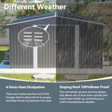 YOPTO 12x14FT Outdoor Storage Shed Metal Shed W/Floor Frame,Garden Tool House W/ 4 Air Vents,Lockable Double Doors & Sloped Roof,for Patio,Lawn,Backyard,Light Gray YOPTO