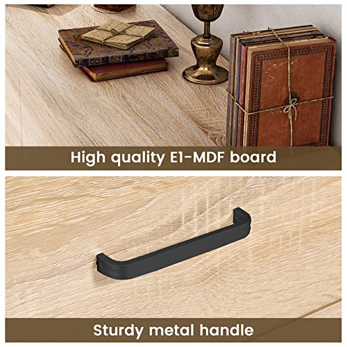 Bigbiglife Wood Dresser for Bedroom, 6 Drawer Dresser with Metal Handles, Mid Century Modern Dresser Double Chest of Drawer (Light Oak) Bigbiglife