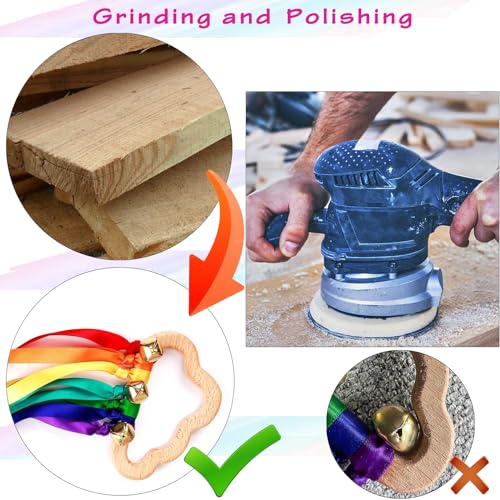 Baby Sensory Ribbon Ring Toys - 2Pcs Rainbow Ribbon Rattle Natural Wooden Ribbon Ring Molar Wood Circle Newborn Teether Sensory Montessori Toy for 6-12 Month Babies Toddler FPVERA