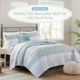 Madison Park Queen Quilt Set, Seersucker Floral Coverlet, All Season Lightweight Microfiber Bedding Quilt Set, Vermicelli Quilting Design, Throw Pillow, Caralie, Full/Queen Aqua 4 Piece Madison Park