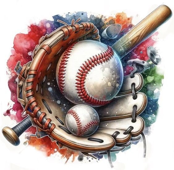 5D DIY Diamond Art Painting Sport Baseball 16x16 inches for Adults, Full Round Drill Rhinestone Embroidery for Wall Decoration Generic