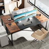 Huuger Computer Desk, 70 Inch Office Desk, Gaming Desk with Storage, Writing Desk Work Desk for Home Office, Study, Long Simple Desk, Large Legroom, Metal Frame, Rustic Brown and Black Huuger