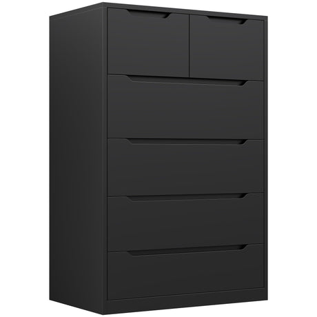 Romorgniz 6 Drawer Dresser for Bedrom, Black Tall Chest of Drawers Modern Wooden Dresser for Living Room, Entryway, Hallway, 43.2" H X 27.6" W X15.6 D Romorgniz