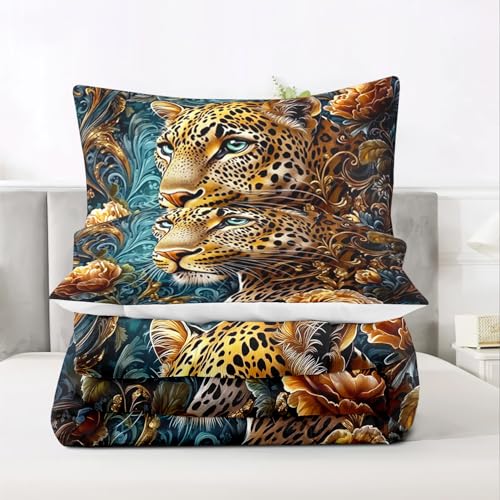 Raphus cucullatus Gold Cheetah Comforter Set King,Tropical African Animal 3D Leopard Bedding Black Bed,Gold Rose Quilt Bedding Cheetah,Leopard King Size Quilt Set Raphus cucullatus