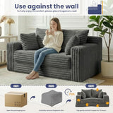 3-in-1 Convertible Sofa Bed: Boneless Loveseat Sleeper & Folding Couch Bed with 4 Pillows & Detachable Cushion, Furry Futon Couch for Bedroom, Apartment, Office and Living Room, No Assembly, Grey Winzoo
