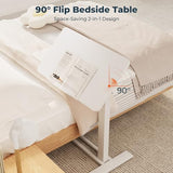 FitStand Medical Adjustable Overbed Bedside Table with Casters 90° Tilting Desktop Pneumatic Mobile Rolling Laptop Computer Standing Desk Cart with Tray, Hospital Table(31.5" W x 17.7" D, White) FitStand