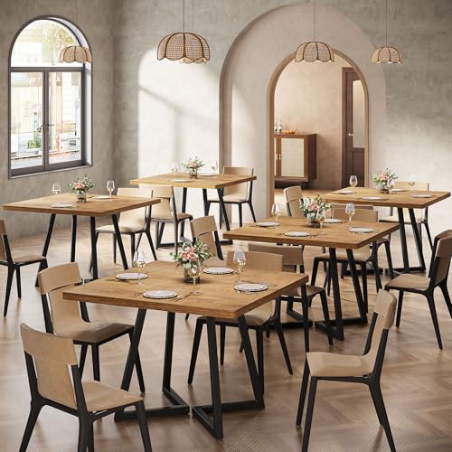 Tribesigns Square Dining Table Set of 6, 31.5" Farmhouse Dinner Table with Metal Base, Wood Kitchen Table for Dining Room, Small Space, Apartment, Rustic Brown & Black Tribesigns