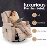 JUMMICO Small Swivel Rocker Recliner, 360 Rocking Chair Recliner with Massage, Upholstered Fabric Rocker Recliner with Cup Holder for Living Room, Bedroom, Nursery (Beige)