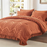 Anluoer Queen Comforter Set, Burnt Orange Tufted Bed in a Bag 7 Pieces with Comforter, 2 Pillow Shams, 2 Pillowcases, 1 Flat Sheet, 1 Fitted Sheet Anluoer