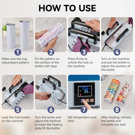 D9A91 3 in 1 Heat Press Machine, Hat Press Machine and Tumbler Heat Press Machine. for Caps, T-Shirt & More, 11-30oz Mug Press, Heat Up Fast and Even,No Crease, LCD Digital Temperature -Light Blue D9A91