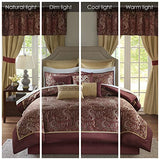 Madison Park Essentials Brystol 24 Piece Room in a Bag Faux Silk Comforter Jacquard Paisley Design Matching Curtains Down Alternative Hypoallergenic All Season Bedding-Set, King (104 in x 92 in), Red Madison Park