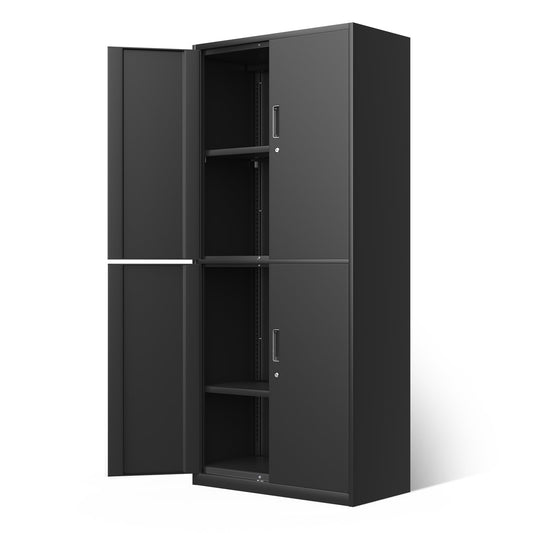 DNA MOTORING Metal Storage Cabinet, 71'' Locking Cabinet with 4 Doors and 2 Adjustable Shelves, Metal Cabinet Heavy Duty Utility Cabinet for Garage,Office,Home,Gym, Black, TOOLS-00634-BK-BK