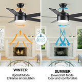 POCHFAN 52 inch Black Ceiling Fans with Lights and Remote Control, Dimmable 3-Color Temperatures LED Ceiling Fan, Wooden Quiet Reversible Modern Ceiling Fan for Bedroom, Living Room, Dining Room POCHFAN