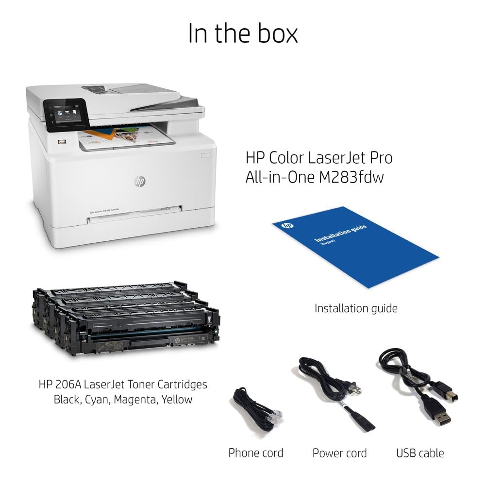 HP Color LaserJet Pro M283fdw Wireless All-in-One Laser Printer, Remote Mobile Print, Scan & Copy, Duplex Printing, Works with Alexa (7KW75A), White