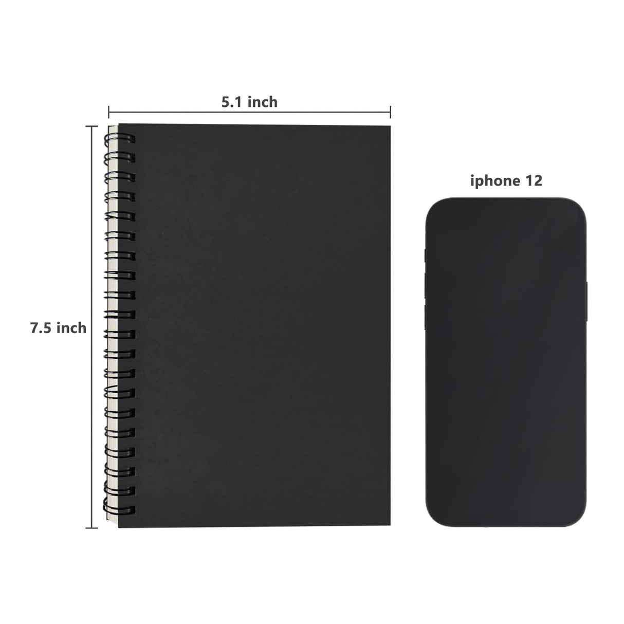 DSTELIN Blank Spiral Notebook, 3-Pack, Soft Cover, Sketch book, 100 Pages / 50 Sheets, 7.5 inch x 5.1 inch, 100GSM, (Black) DSTELIN