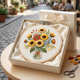 MIJIJHH Embroidery Kits, Embroidery Kits for Beginners, Cross Stitch Kit for Beginners, Sunflower Bouquet Vase Embroidery Kit with Complete Supplies, for Home Decor and Gift Giving