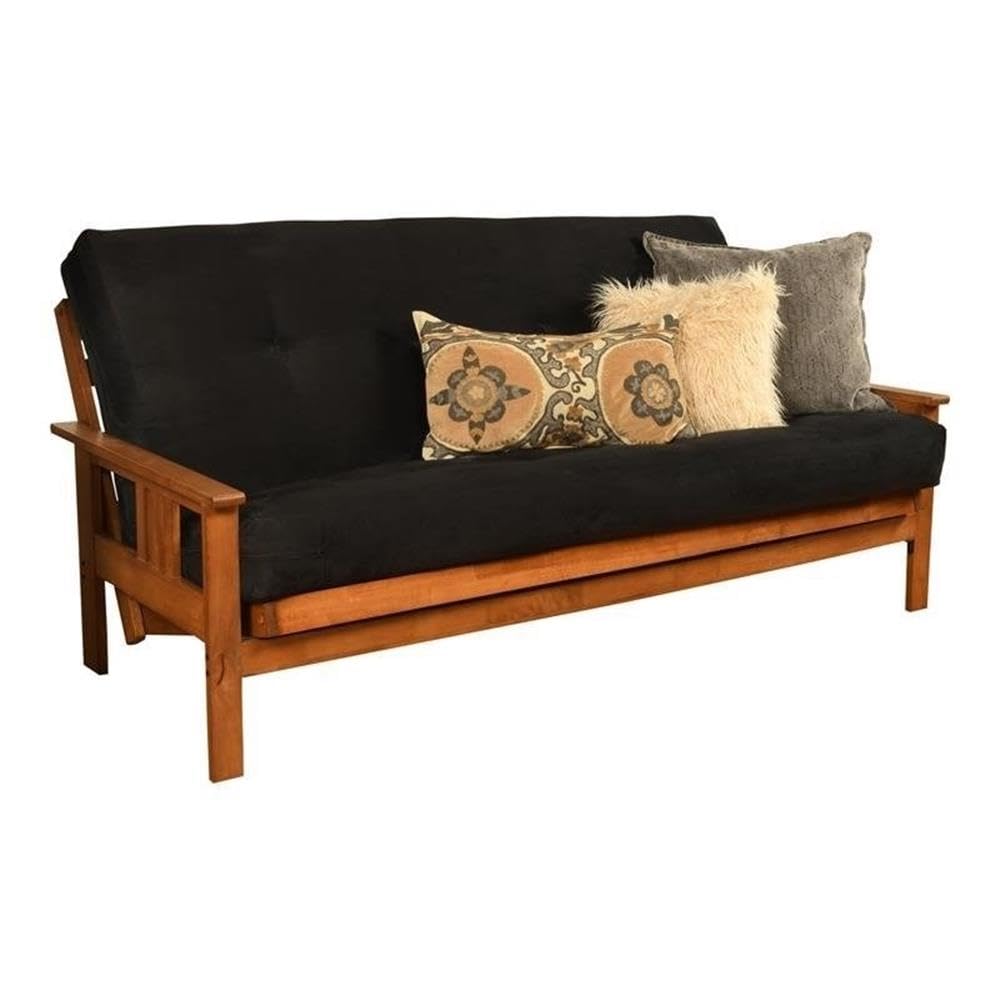 Kodiak Furniture 75" Traditional Full-Size Suede Fabric Futon Mattress with Coil Hinged Innerspring Unit, Foam Construction, Tufted Cover, in Black Finish - Frame Not Included Kodiak Furniture