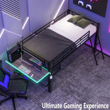 Klwenas Maec Metal Loft Bed Twin Size with Desk & LED Light,Gaming Loft Bed with Vented Mesh Undercarriage Storage & Staircase,Space Saving,Low Loft Bed Frame for Adults Teens Kids,Noise Free (Twin) Klwenas Maec