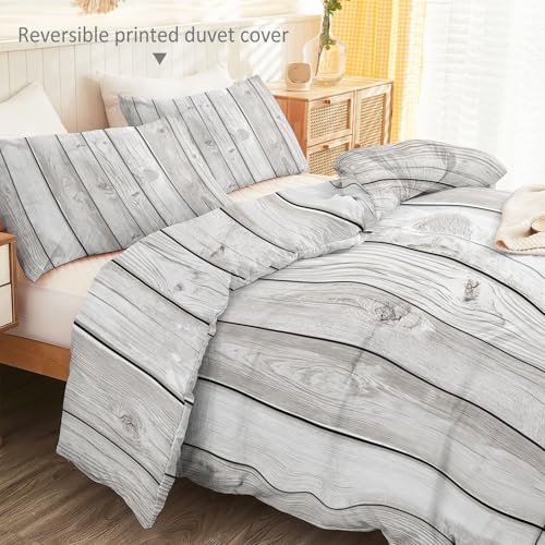 Single 61" x 79" Bedding Duvet Cover Set - Grey Minimalist Modern Wood Grain Printed 3 Piece Brushed Microfiber Comforter Quilt Cover with Zipper Closure for Men and Women Generic