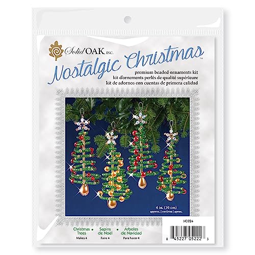 SOLID OAK Beaded Ornament KIT, Christmas Tree Makes 4 Solid Oak