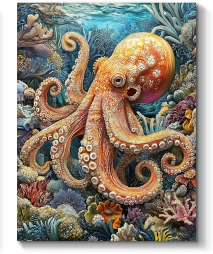 Sea and Octopus Paint by Numbers Kit for Adults, 16"x20" Canvas Painting Kit for Beginners, Modern Aesthetic DIY Paint by Number on Canvas for Home Wall Decor 419 WoodArtSupply