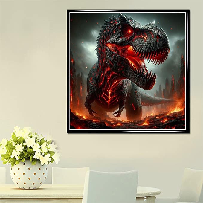 Generic 5D DIY Diamond Art Painting Volcanic Dinosaur 16x16 inches for Adults, Full Round Drill Rhinestone Embroidery for Wall Decoration, SUKIMI006 WoodArtSupply
