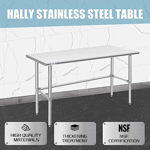 HALLY Open Base Stainless Steel Table 30 x 60 Inches, NSF Commercial Heavy Duty Prep & Work Table with Galvanized Legs for Restaurant, Home and Hotel HALLY SINKS & TABLES H
