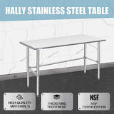 HALLY Open Base Stainless Steel Table 30 x 60 Inches, NSF Commercial Heavy Duty Prep & Work Table with Galvanized Legs for Restaurant, Home and Hotel HALLY SINKS & TABLES H