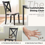 LUXOAK 7-Piece Solid Wood Dining Table Set, 60" Farmhouse Dining Table with 6 Chairs, Rectangular Table Set for 6, Kitchen & Dining Room Furniture, Grey & White LUXOAK