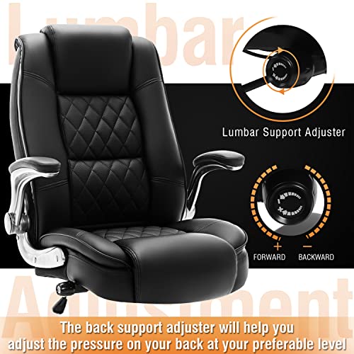 High Back Office Chair- Flip Arms Adjustable Built-in Lumbar Support, Executive Computer Desk Chair Work Chairs, Thick Padded Strong Metal Base Quiet Wheels, Ergonomic Design for Back Pain EZAKI