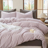 BESTDESIL Striped Duvet Cover Set 100% Washed Cotton Linen Like Soft Feelling Breathable Bedding(Dusty Purple,Full) BESTDESIL
