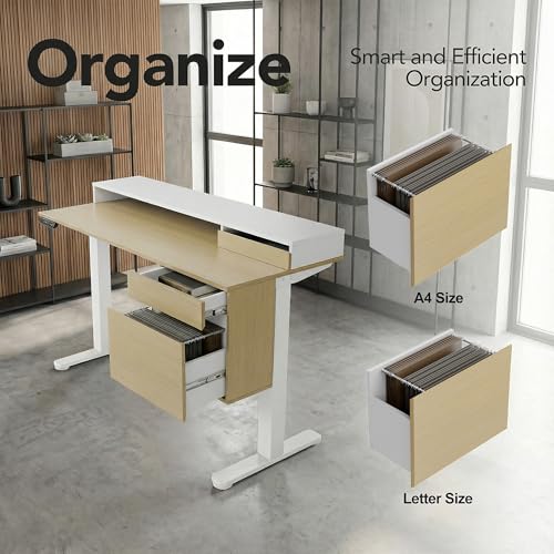 ErGear Electric 47 inch Standing Desk with Drawers and File Cabinet, Adjustable Stand up Desk with Storage, Ergonomic Sit Stand up Table Compatible Monitor Stand, Light Walnut ErGear