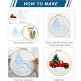 Zhenqing Christmas Embroidery Kit for Beginners - 4 Piece 29x29cm Round Hoop Art with Pre-Printed Cotton Fabric, Embroidery Hoop, Threads & Tools (Merry Christmas, Stocking, Truck, Gnomes)