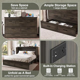 Ball & Cast Murphy Bed Queen Size Bed Frame with Charging Station,Murphy Bed Cabinet Foldable Platform Bed w/Large Storage Drawer,can be Folded,Slat Support,No Box Spring Needed,for Apartment,Gray Ball & Cast