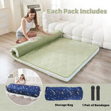 Zelladorra Japanese Floor Mattress, Quilted Futon Mattress with Anti-Slip Bottom, Foldable Floor Bed with Storage Bag and Straps, (Green, Queen) Zelladorra