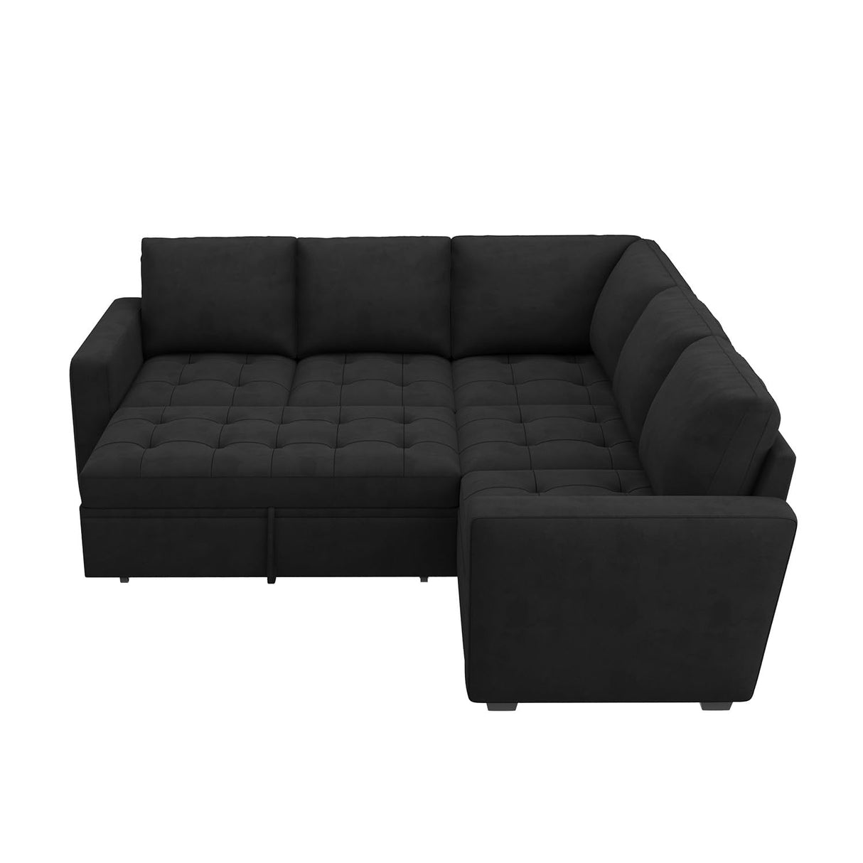 HONBAY Modular Sectional Sleeper Sofa with Pull Out Bed, Velvet Convertible L Shaped Couch with Storage Seat, Sectional Couches for Living Room, Black HONBAY