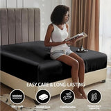 MR&HM Satin Fitted Sheet Queen Size, Silky Bottom Sheet with Elastic Corner Straps, Deep Pocket up to 15 Inch, No More Slipping Off for Mattress - 1 Fitted Sheet Only (Black) MR&HM