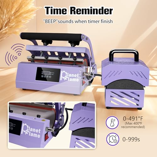 PlanetFlame Tumbler and Hat Heat Press Machine, 2-in-1 Combo Machine for Cup and Cap with Gloves and High Temp Heat Resistant Tape for 11oz-30oz Sublimation Tumbler and All Caps, Purple PlanetFlame