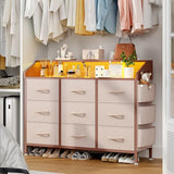 Lulive Dresser for Bedroom with 9 Drawers - Chest of Drawers for Bedroom with LED Light & Charging Station - Kids Adults Chest of Drawers for Living Room Hallway Closet Nursery (Pink) Lulive