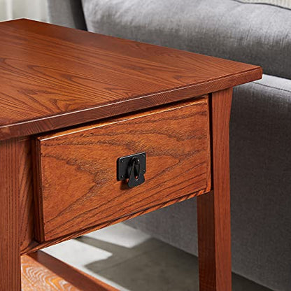 Leick Home 9066-SC Mission End Table with Locking Secret Compartment Made with Solid Wood, for Living Rooms, Russet Finish Side Table with Secret Compartment - WoodArtSupply