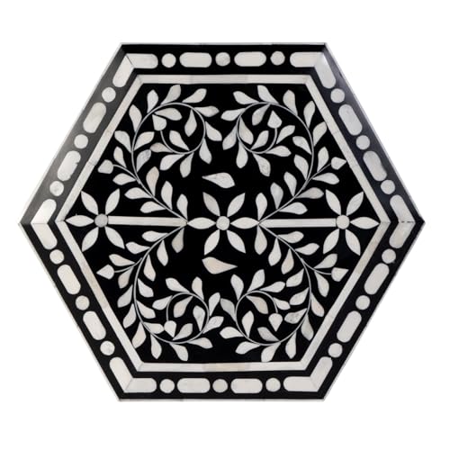 Butler Specialty Company Amaya 16" W Hexagon Bone Inlay Side Table- Black-White Butler Specialty Company