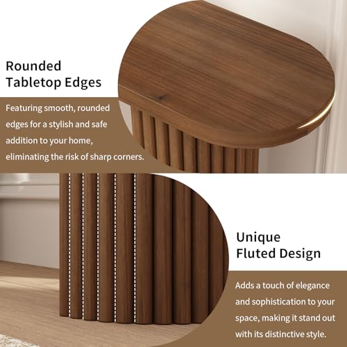 WINWY Fluted Solid Wood Console Table-39.2" Farmhouse Entryway Table with Rounded Corners, Morden Sofa Tables Behind Couch for Foyer, Entrance, Living Room, Hallway WINWY